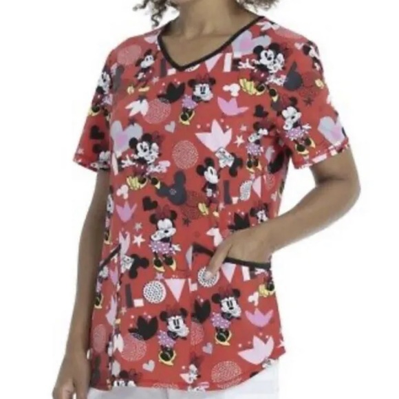 Valentine's Scrub V Neck Disney Top - Size Small Nurse Medical Dental Veterinary - Picture 4 of 9